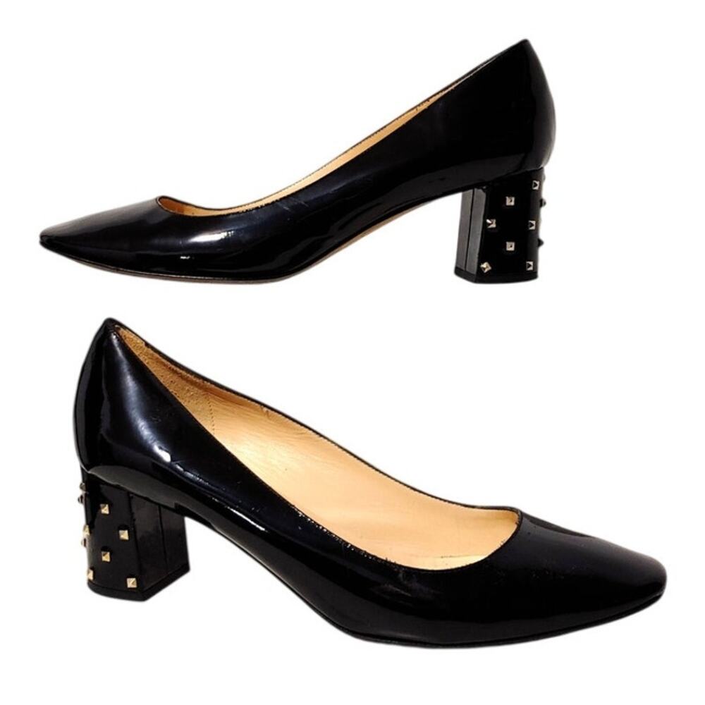Kate Spade Pumps Studded Block Heel Patent Black Leather Women 9B